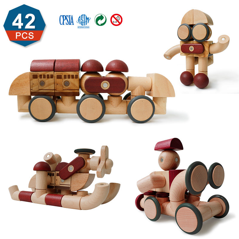 mytooy Magnetbauklötze Zug aus Holz