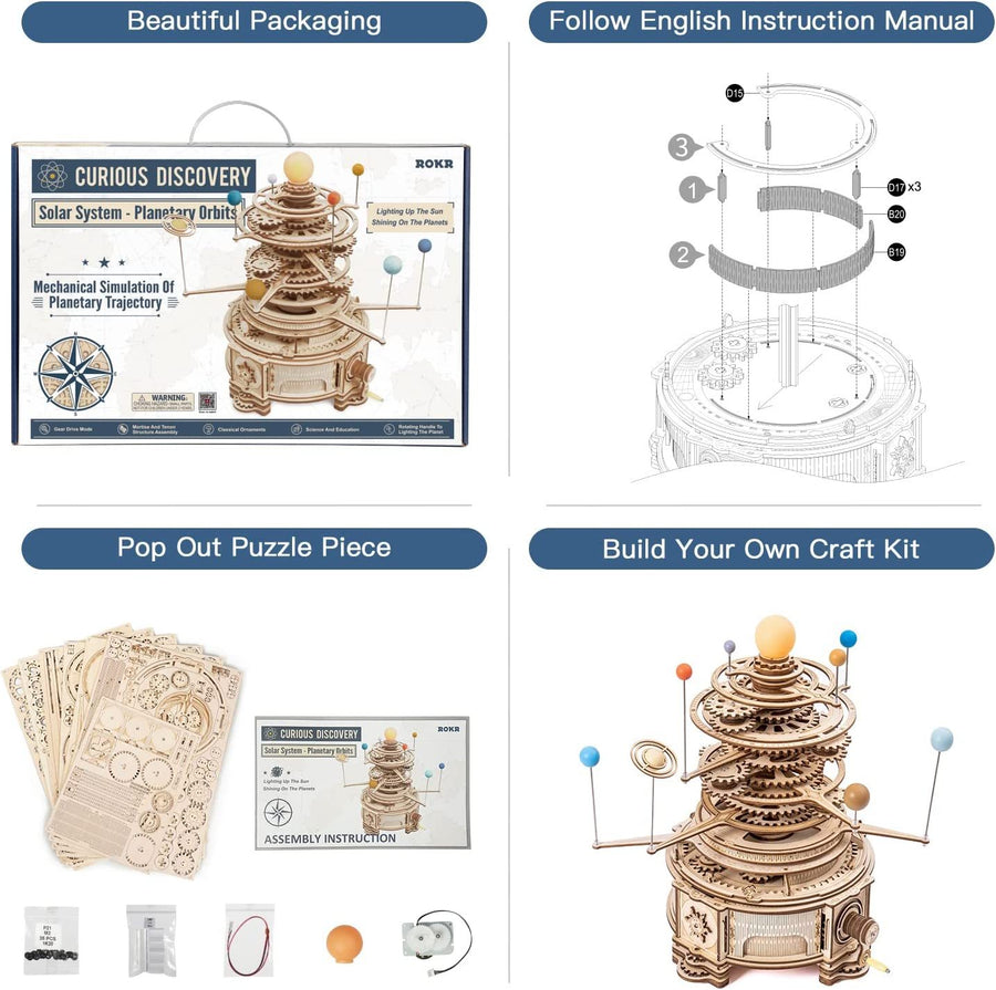 Robotime ROKR 316PCS drehbarer mechanischer Orrery 3D Holz puzzle Spiele montieren Modell Gebäude Kits Spielzeug Geschenk für Kinder Jungen