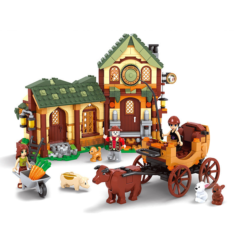 Mittelalterlicher Bauernhof Kleine Partikel DIY Kunststoff Zusammenbau Bauklötze Spielzeug