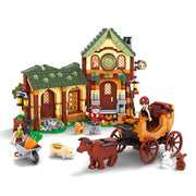 Mittelalterlicher Bauernhof Kleine Partikel DIY Kunststoff Zusammenbau Bauklötze Spielzeug