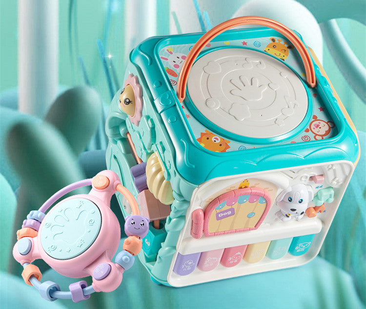 Baby-Handtrommel, Kinder-Puzzle, Frühe Bildung 8-Puzzle-Babyspielzeug, 2 Musik-Hexaeder