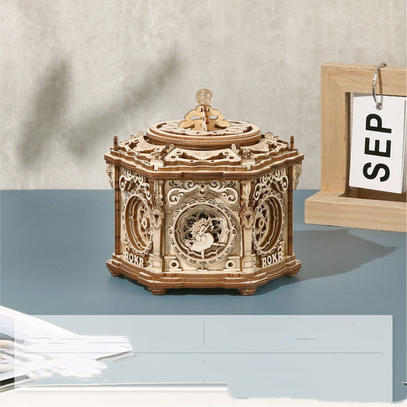 Handgemachte Merry-go-round Spieluhr Holz Puzzle Spielzeug