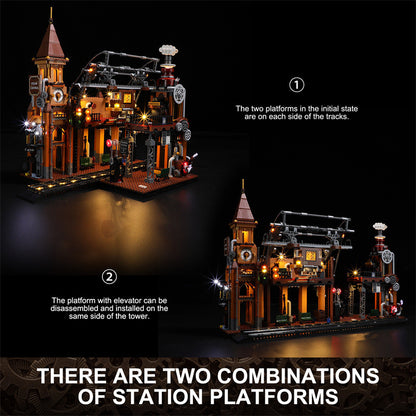 Steampunk Zug Station Bausteine Licht Puzzle Modell Spielzeug