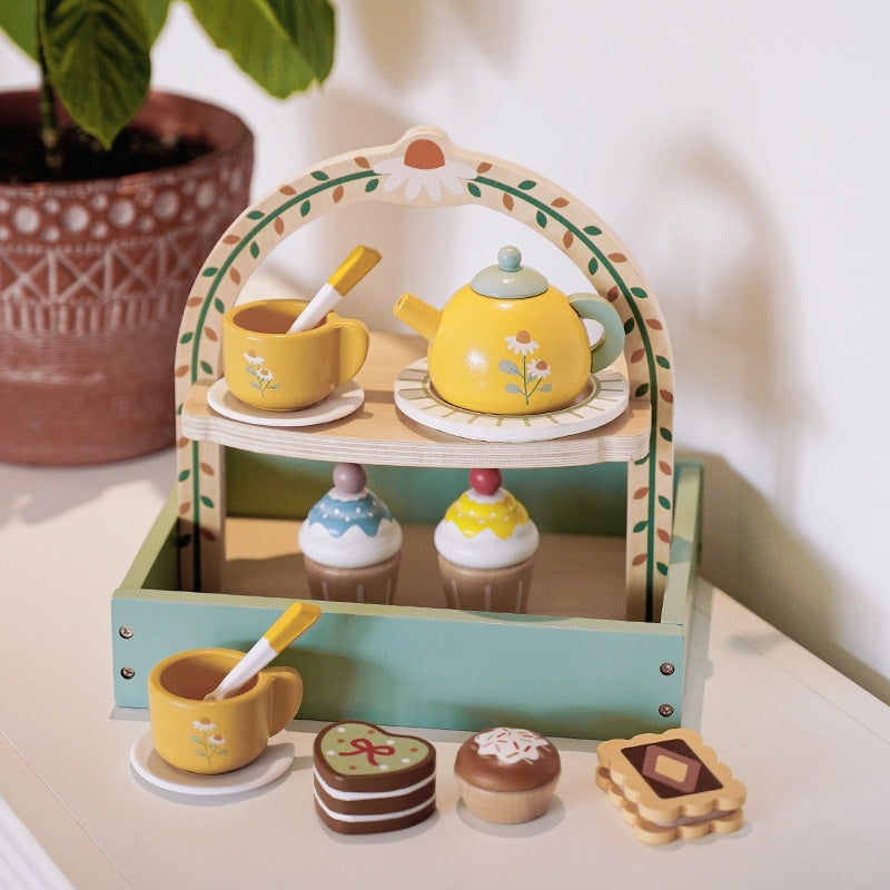 Simulation Kinder spielen Haus Nachmittag Tee Dessert Kuchen Tee Topf und Tasse Tee Set Holz spielzeug Anzug