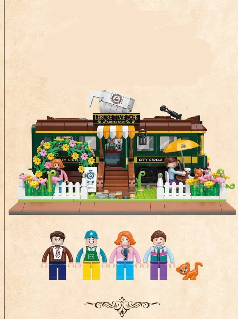 Bausteine Zug Kaffee Haus Mini Dekoration Montage Spielzeug