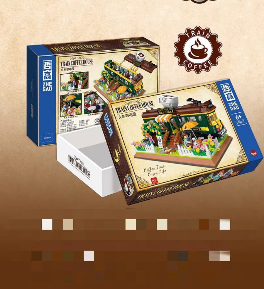 Bausteine Zug Kaffee Haus Mini Dekoration Montage Spielzeug