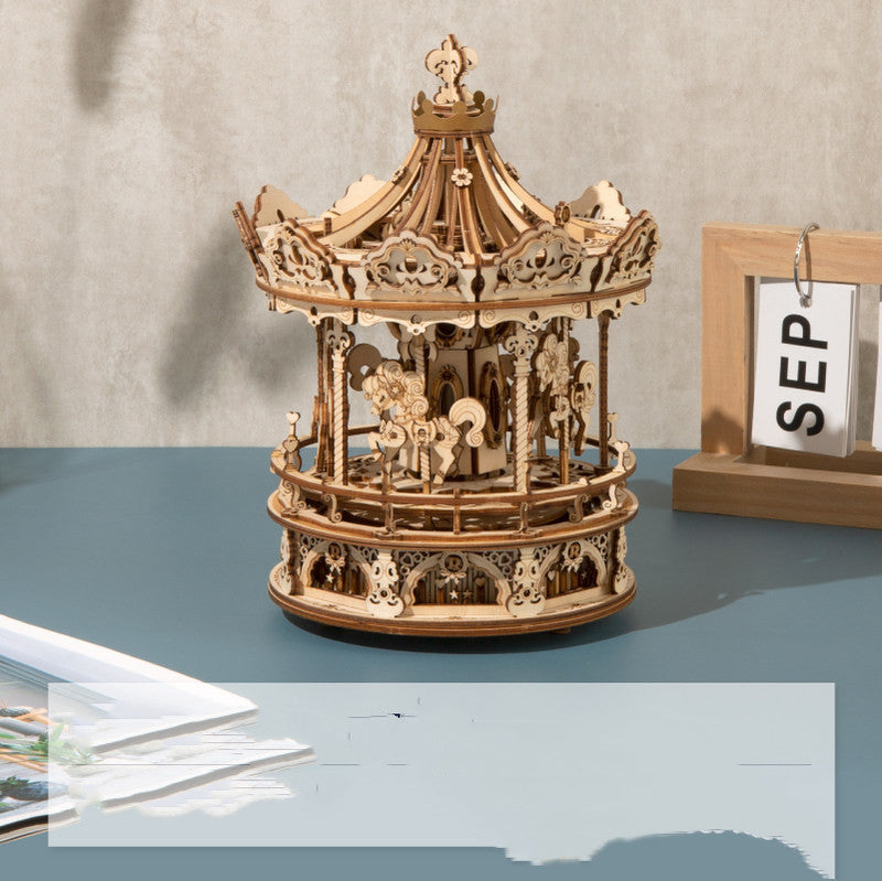 Handgemachte Merry-go-round Spieluhr Holz Puzzle Spielzeug