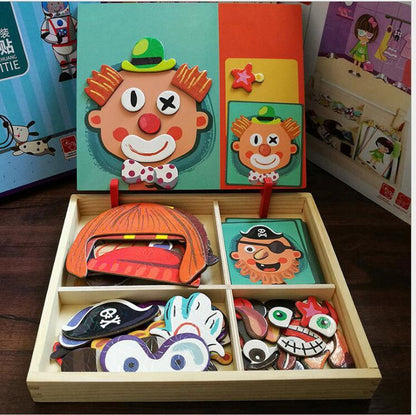 Montessori Magnetische Spaß Puzzle kinder Holz Puzzle Box Spiel Cartoon Pädagogisches Malerei Spielzeug Für Kinder Geschenk Anti-Stress-