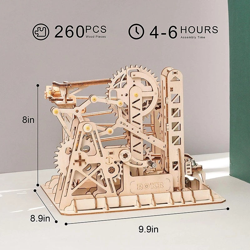 Robotime ROKR Marmor Run Blöcke Spiel 3D DIY Holz Puzzle Wasserrad Bahn Modell Gebäude Kit Spielzeug für Kinder LG501 Dropship