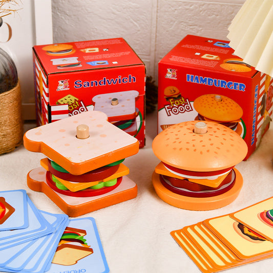 Holz simuliertes Burger Sandwich Kinder pädagogisches Spielzeug