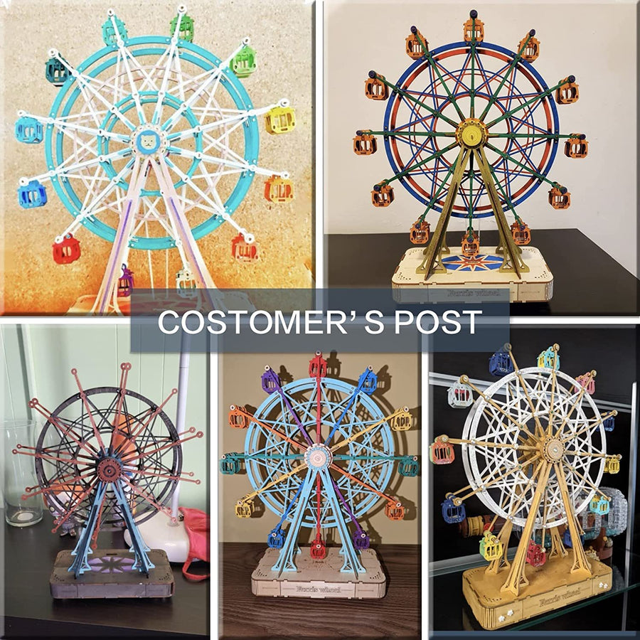 Robotime DIY Holz drehbares Riesenrad Modell mit Spielmusik Spielzeug für Kinder Geburtstag TGN01