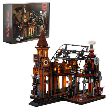 Steampunk Zug Station Bausteine Licht Puzzle Modell Spielzeug