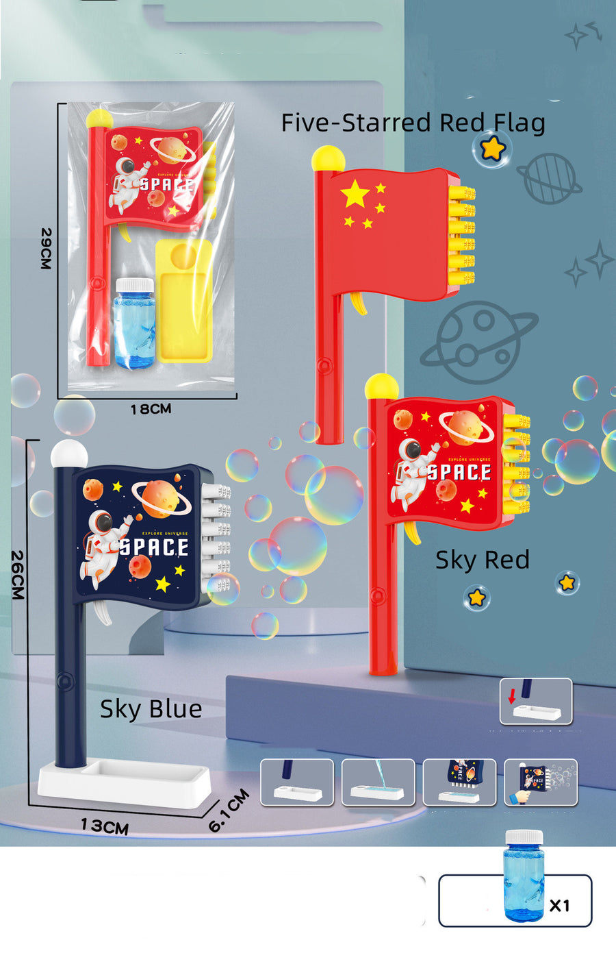 18-Löcher Space Bubble Flag Automatisches Gebläse Seifenspielzeug für Kinder!