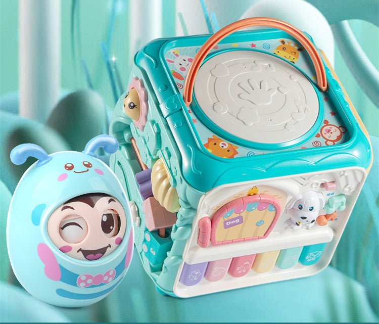 Baby-Handtrommel, Kinder-Puzzle, Frühe Bildung 8-Puzzle-Babyspielzeug, 2 Musik-Hexaeder