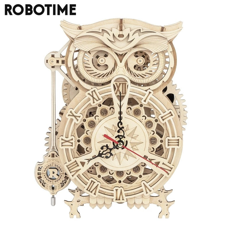 Robotime Rokr Kreative DIY Spielzeug 3D Eule Holz Uhr Gebäude Block Kits Für Kinder Erwachsene Weihnachten Geschenke Hause Dekoration LK503