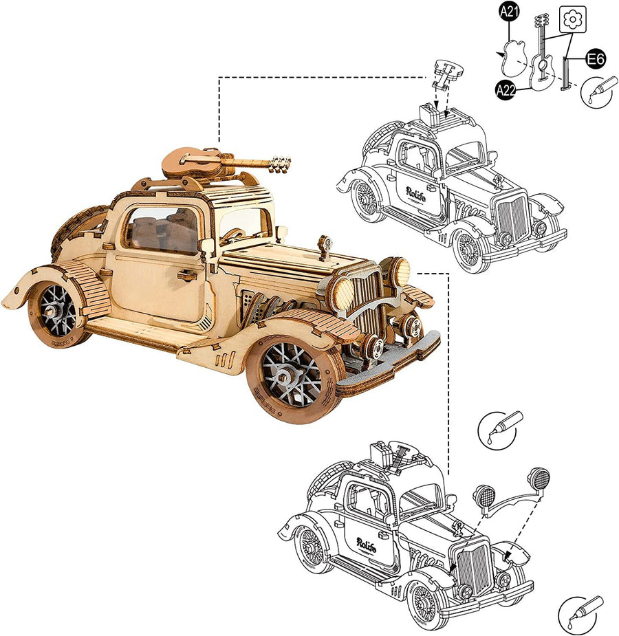 Robotime Rolife Vintage Auto Modell 3D Holz Puzzle Spielzeug für Kinder Erwachsene