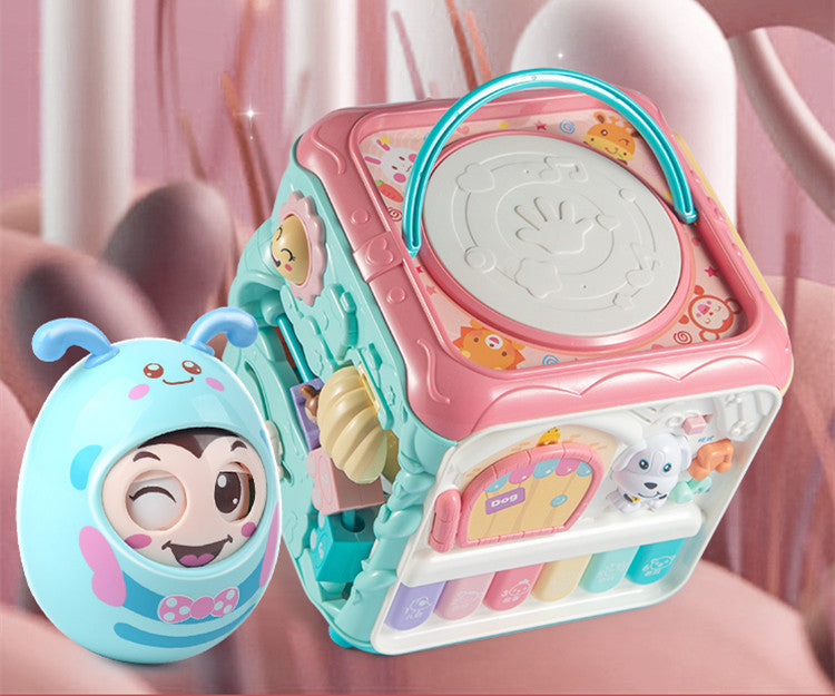 Baby-Handtrommel, Kinder-Puzzle, Frühe Bildung 8-Puzzle-Babyspielzeug, 2 Musik-Hexaeder