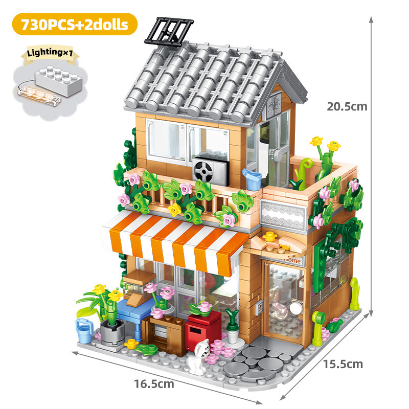 Street View Gebäude Floristen Kaffee Shop Körnige Pieced Blöcke Spielzeug
