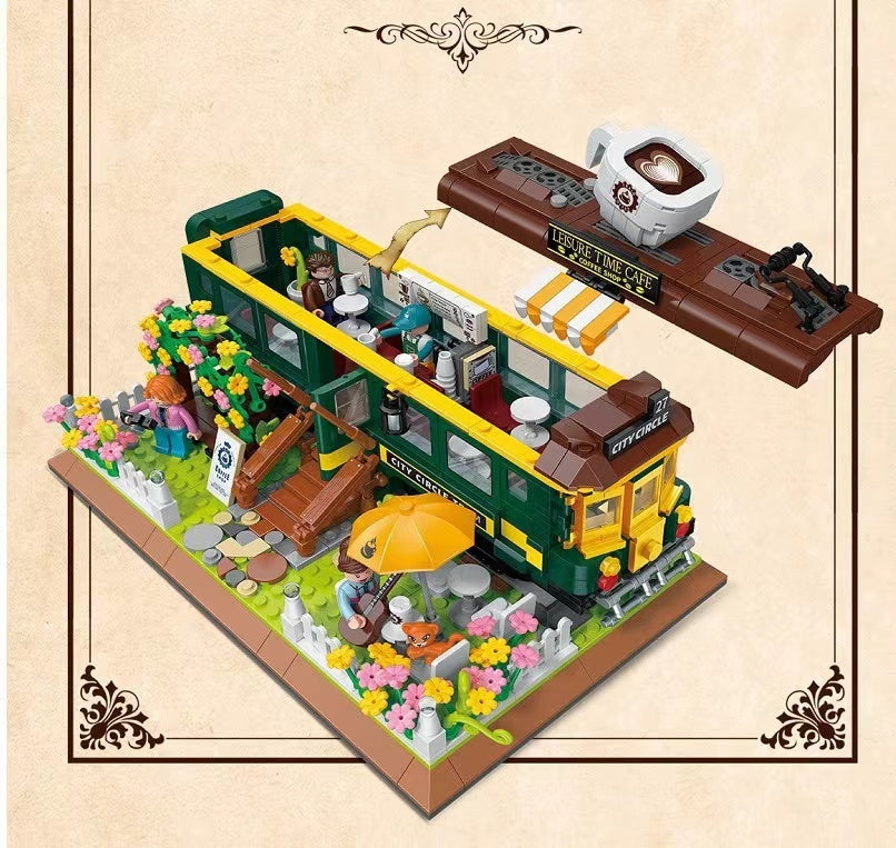 Bausteine Zug Kaffee Haus Mini Dekoration Montage Spielzeug