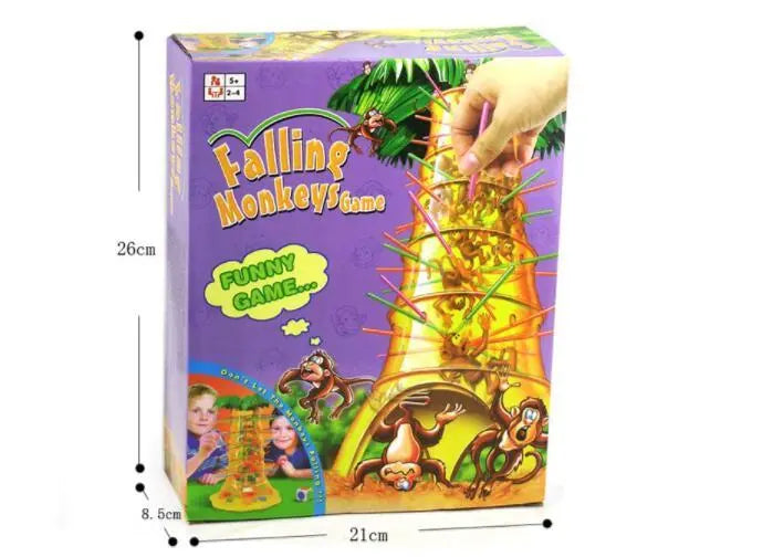 Affespiel Falling Monkeys Spielset mit bunter Verpackung, Spielbaum und Stäben zur Förderung von Konzentration und Feinmotorik