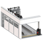 Autowerkstatt Spielzeug Rückansicht mit Einfahrt und Rampe