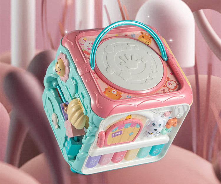 Baby-Handtrommel, Kinder-Puzzle, Frühe Bildung 8-Puzzle-Babyspielzeug, 2 Musik-Hexaeder