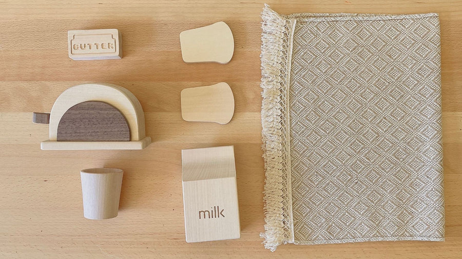 Basswood Log Frühstück Kombination Brot maschine Milch Schwarz Walnuss Kinder Spielhaus Holz spielzeug