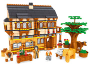 Mittelalterlicher Bauernhof Kleine Partikel DIY Kunststoff Zusammenbau Bauklötze Spielzeug
