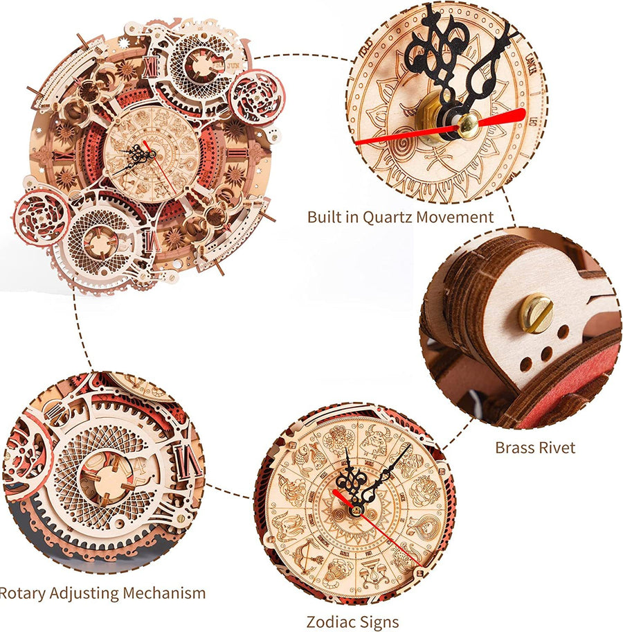 Robotime ROKR Zeit Kunst Zodiac Wanduhr 3D Holz Puzzle Spiele Modell Gebäude Kits Spielzeug für Kinder Kinder