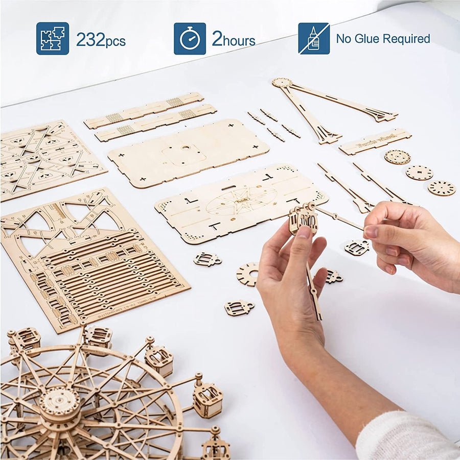 Robotime DIY Holz drehbares Riesenrad Modell mit Spielmusik Spielzeug für Kinder Geburtstag TGN01