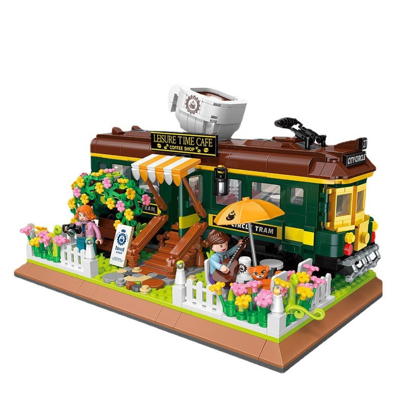 Bausteine Zug Kaffee Haus Mini Dekoration Montage Spielzeug