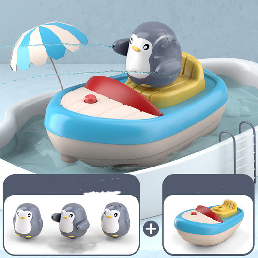 Kleinkind Bad Spielzeug Squirting Penguin Elektrische Boot Spielzeug Mit 3 Penguins Sprinkler Automatische Sprinkler Badewanne Spielzeug Für Baby Kleinkind Bad spielzeug Squirting Penguin Elektrische Boot Spielzeug