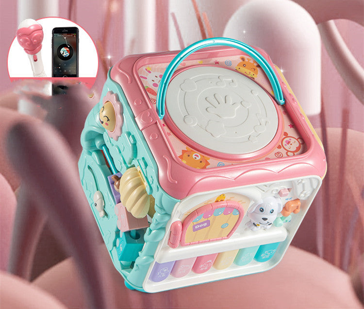 Baby-Handtrommel, Kinder-Puzzle, Frühe Bildung 8-Puzzle-Babyspielzeug, 2 Musik-Hexaeder