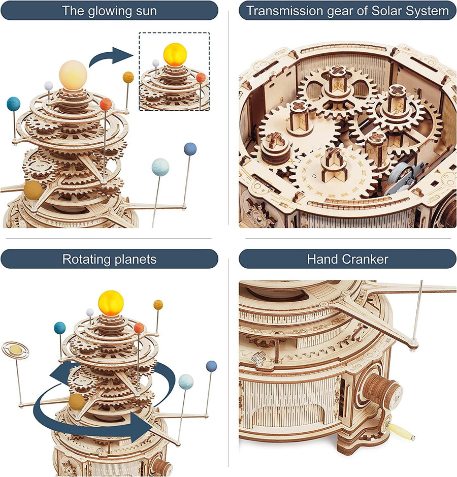 Robotime ROKR 316PCS drehbarer mechanischer Orrery 3D Holz puzzle Spiele montieren Modell Gebäude Kits Spielzeug Geschenk für Kinder Jungen