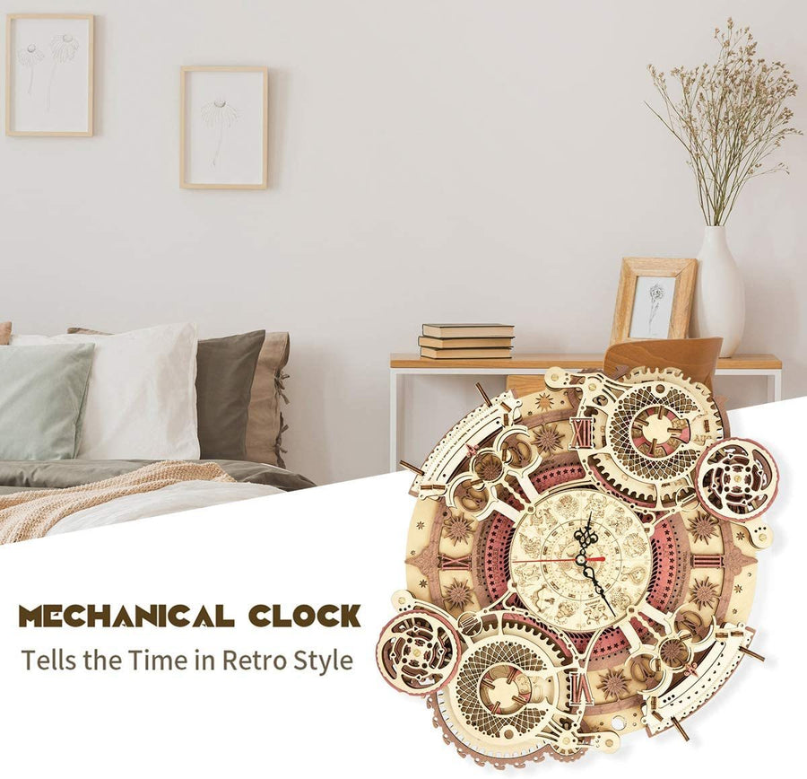 Robotime ROKR Zeit Kunst Zodiac Wanduhr 3D Holz Puzzle Spiele Modell Gebäude Kits Spielzeug für Kinder Kinder