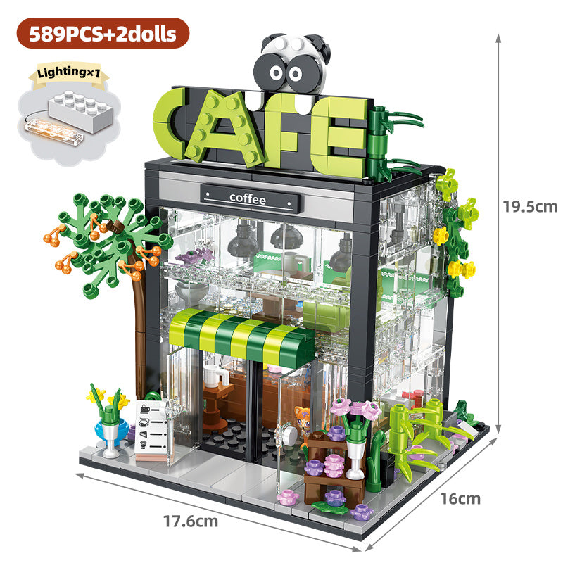 Street View Gebäude Floristen Kaffee Shop Körnige Pieced Blöcke Spielzeug