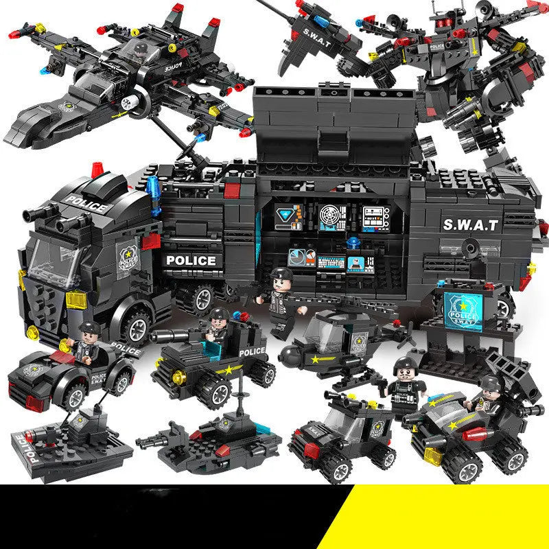 Mecha Spezialpolizei Fahrzeug aus Klemmbausteinen mit beweglichen Teilen