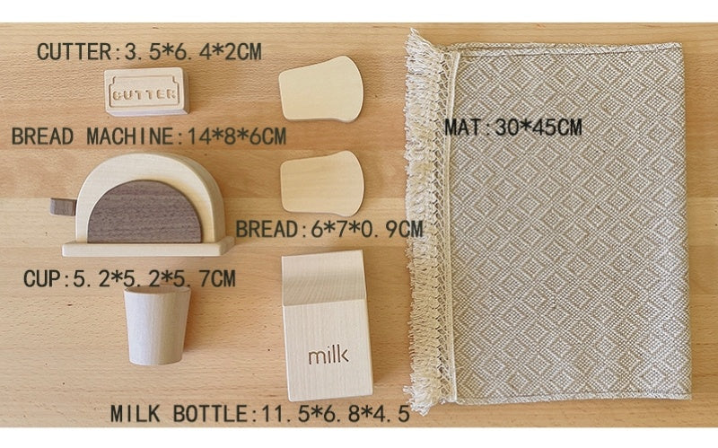 Basswood Log Frühstück Kombination Brot maschine Milch Schwarz Walnuss Kinder Spielhaus Holz spielzeug