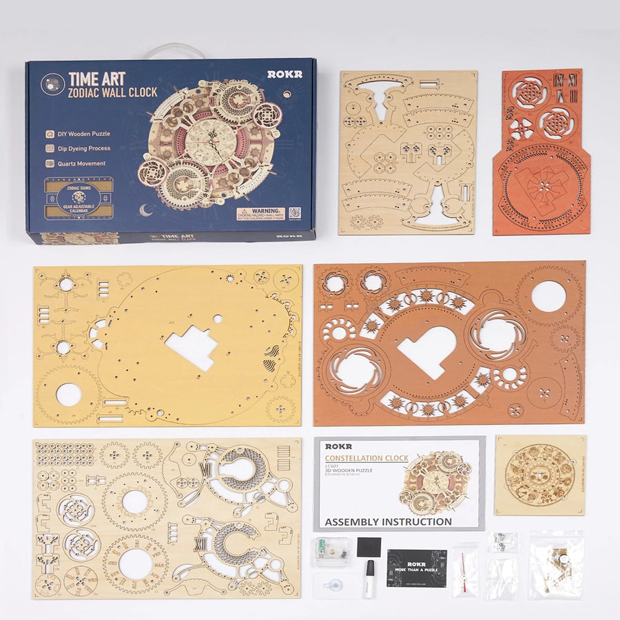Robotime ROKR Sternzeichen Wanduhr 3D Holz Puzzle Modell Montage Spielzeug Geschenke für Kinder Kinder Teens LC601 Unterstützung Dropshipping