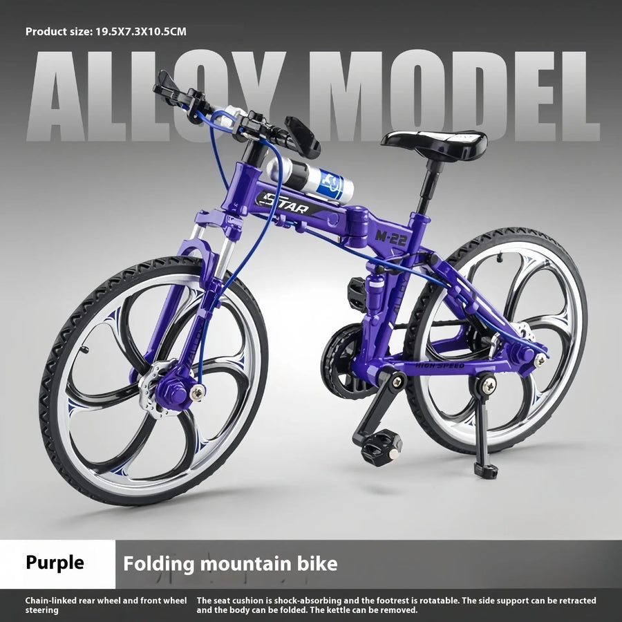 Lila faltbares Mountainbike Modell als detailreiches Dekoobjekt und Sammlerstück