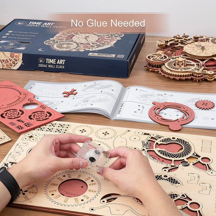 Robotime ROKR Zeit Kunst Zodiac Wanduhr 3D Holz Puzzle Spiele Modell Gebäude Kits Spielzeug für Kinder Kinder