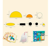 Übersicht der Größen und Maße der Holzpuzzle-Teile, Karten und Verpackung